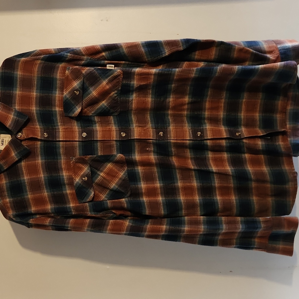 Vans Mens XL Brown and Blue Plaid Shirt